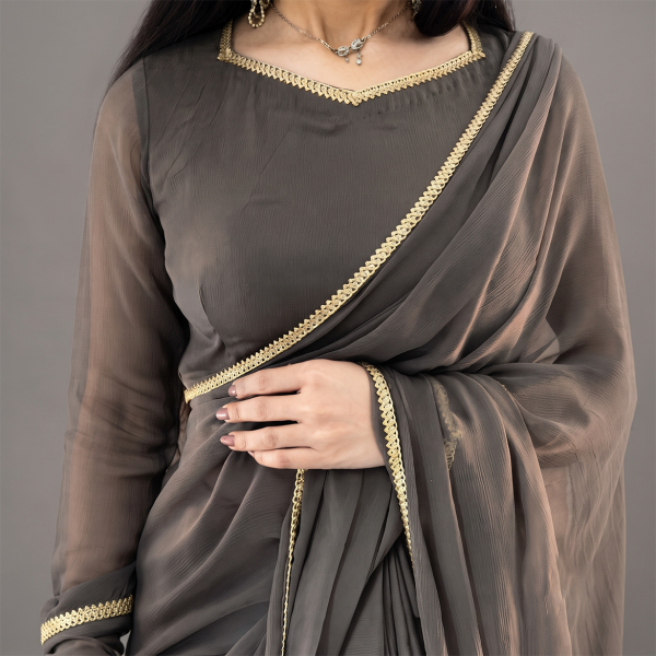 Smoky Taupe Grace Drape Saree