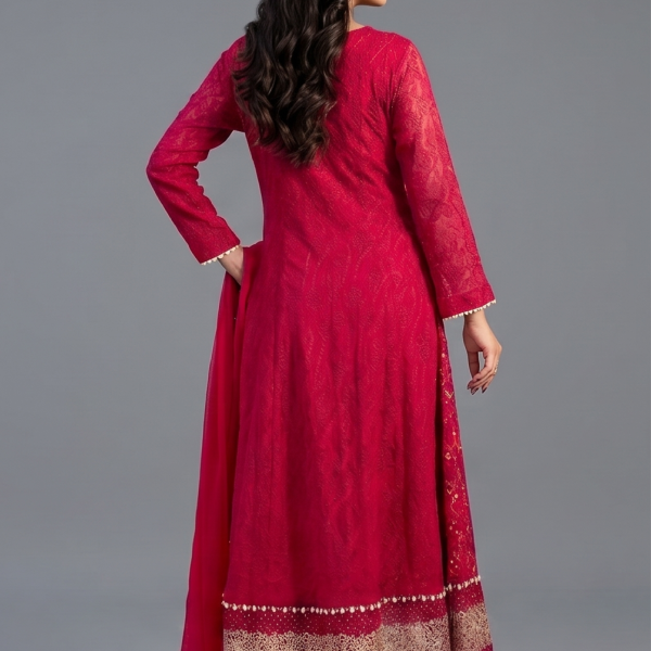 Crimson Pink Minimalist Embroidered Co-ord Set