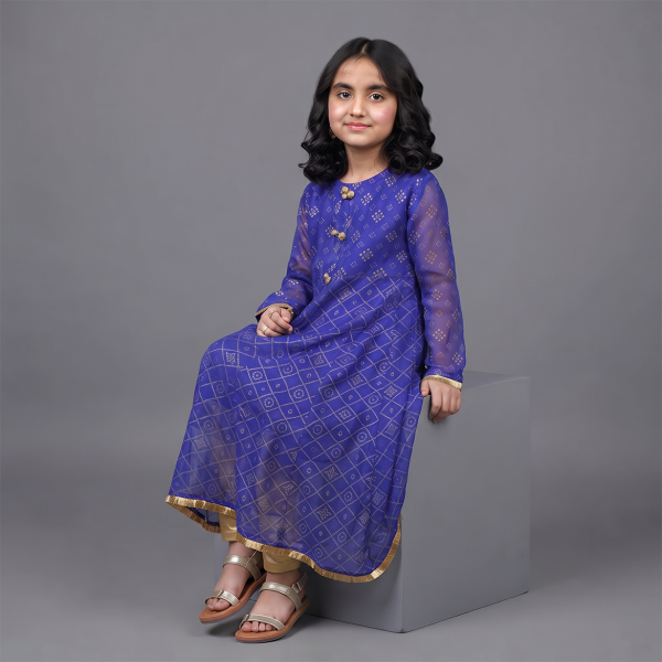 Royal Blue Embroidered Girls Suit