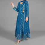 Teal Blue Angrakha-Style Embellished Anarkali Suit Set