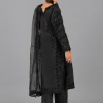 Midnight Black Embellished Kurta with Matching Trousers
