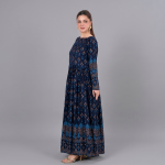 Deep Indigo Kalidar Longline Tunic – Traditional Border Flared Frock