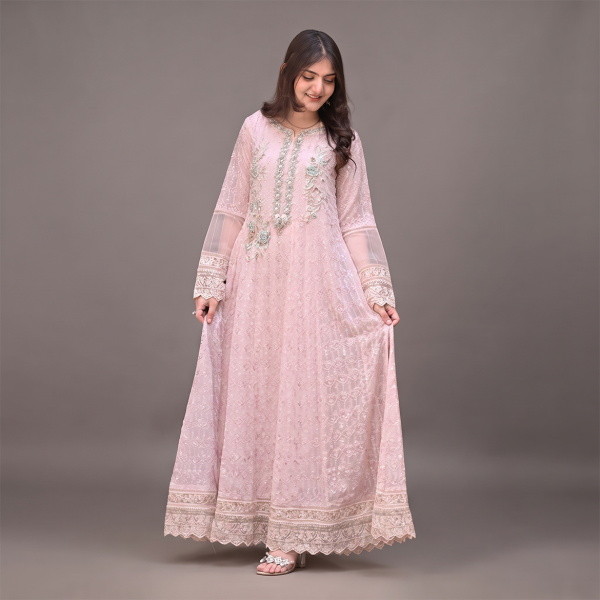 Rose Petal Embroidered Luxury Anarkali