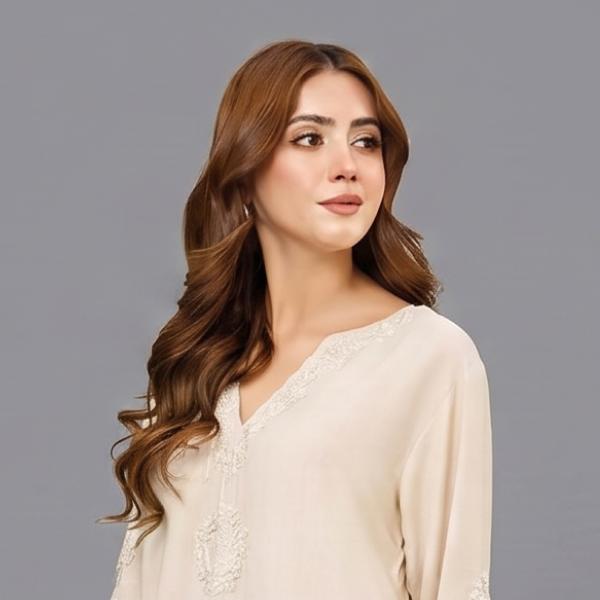 Ombré Horizon Silk Tunic with Ivory Chikankari-Style Embroidery