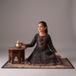 Midnight Black Embroidered Anarkali Suit for Girls