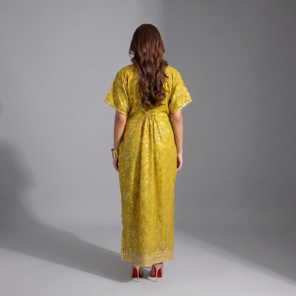 Manahil Embellished Mustard Yellow Kaftan Set