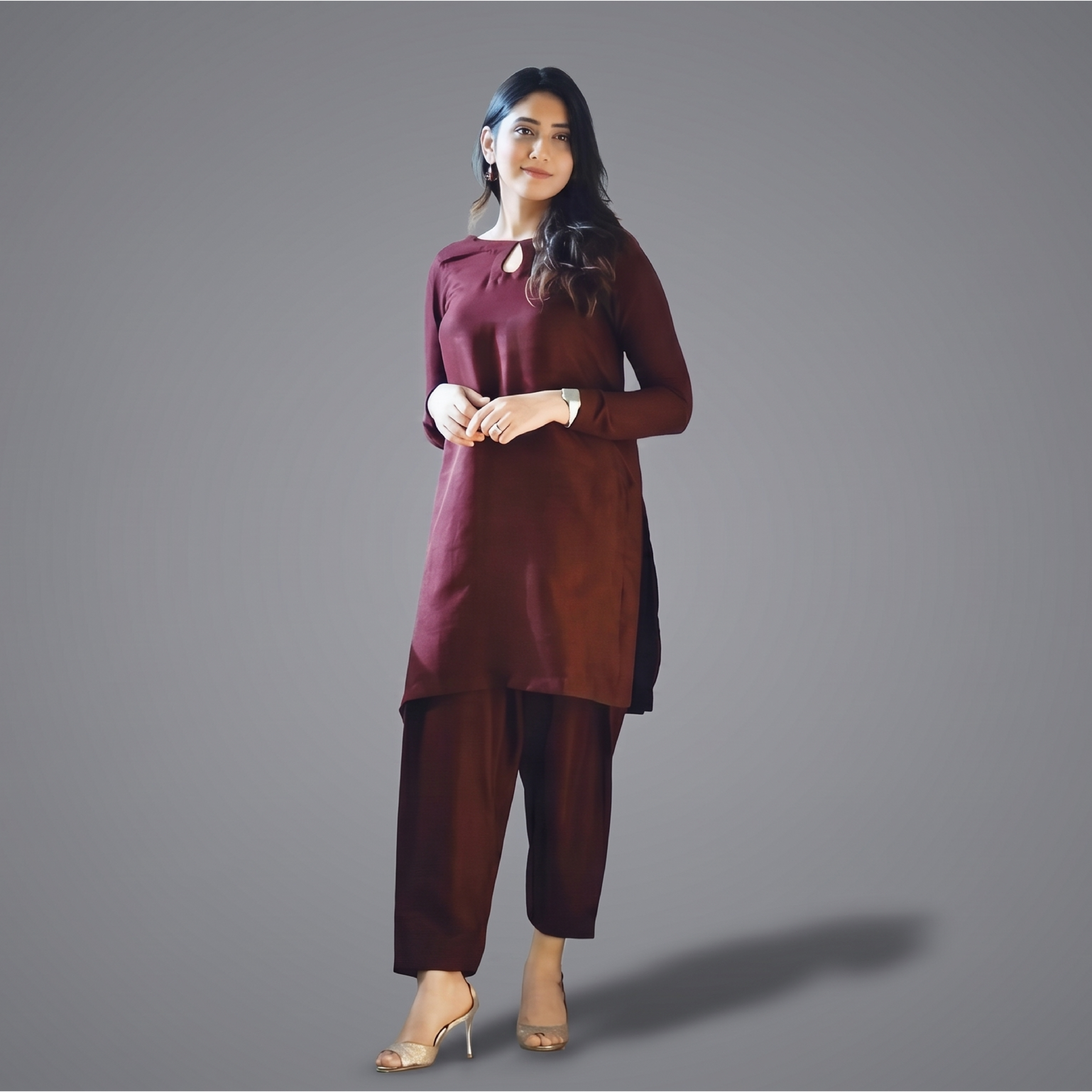 Women's Elegant Maroon Co-ord Set