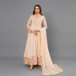 Elegant Peach Embellished Floor-Length Ensemble