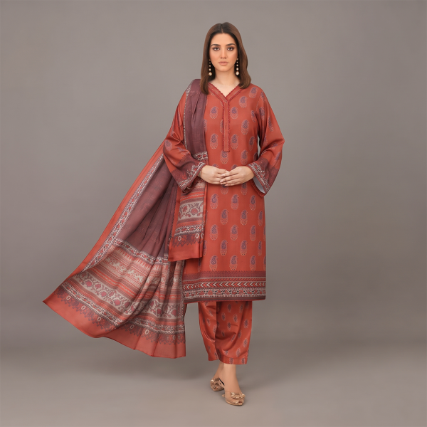 Rust Printed 3-Piece Lawn Suit