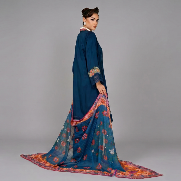 Deep Blue Floral Embroidered Lawn Coordinate Set