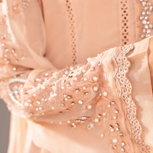 Peach Blossom Embroidered Anarkali 3-Piece Suit