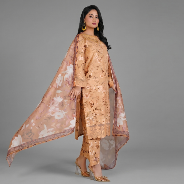 Peach Floral Embroidered Co-ord Set