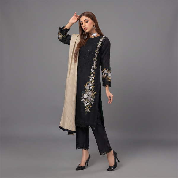 Black Embroidered Kurti with Matching Trousers