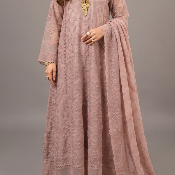 Rose Gold Embroidered Luxury Anarkali with Organza Dupatta