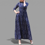 Indigo Ikat Printed Front-Slit Maxi Kurta