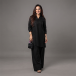 Minimalist Black Puff-Sleeve Tunic Set