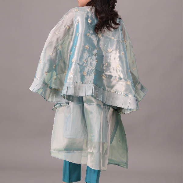 Sky Blue Embroidered Cape-Style Set