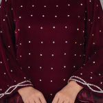 Maroon Velvet Minimalist Co-ord Set with Pearl Detailing