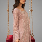 Blush Pink Embellished A-Line Kurta with Matching Dupatta