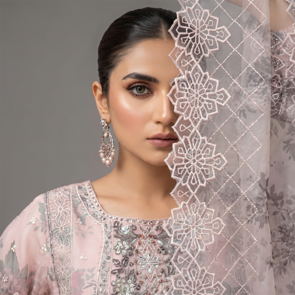 Rose Quartz Floral Embroidered Ensemble