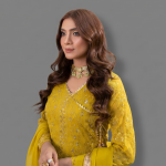 Vibrant Mustard Yellow Angrakha-Style Anarkali Suit Set