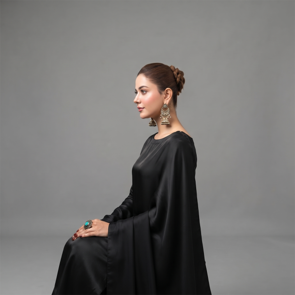 Midnight Black Satin Saree