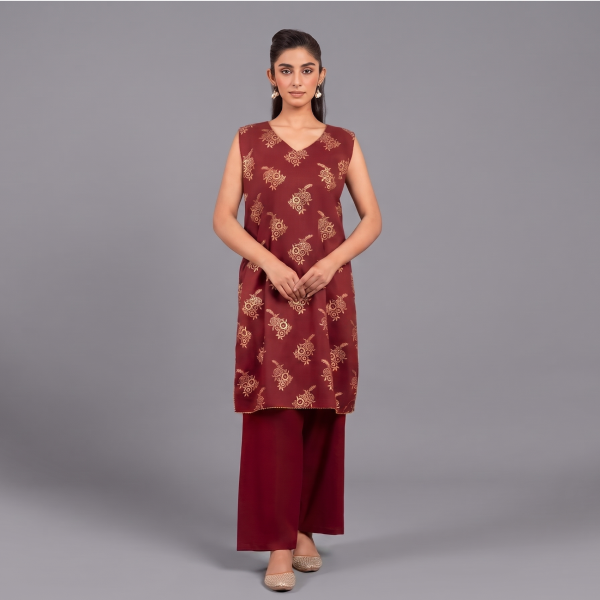 Prussian Teal Paisley Printed Kurta with Terracotta Cuff Details