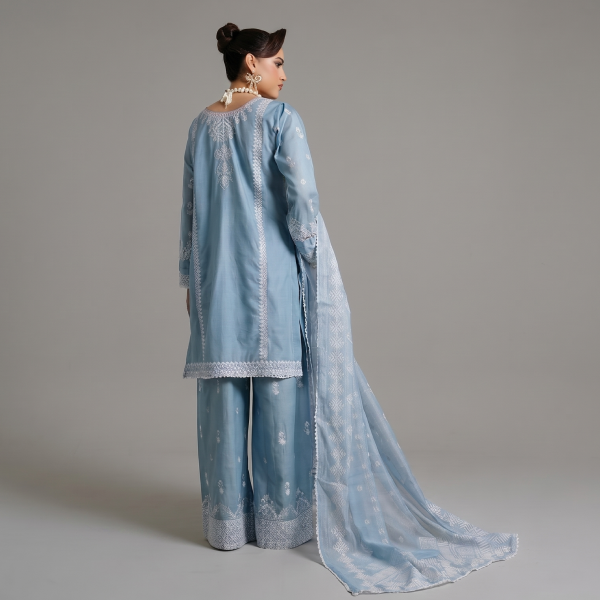 Sky Blue Monochromatic Embroidered Lawn Coordinate Set