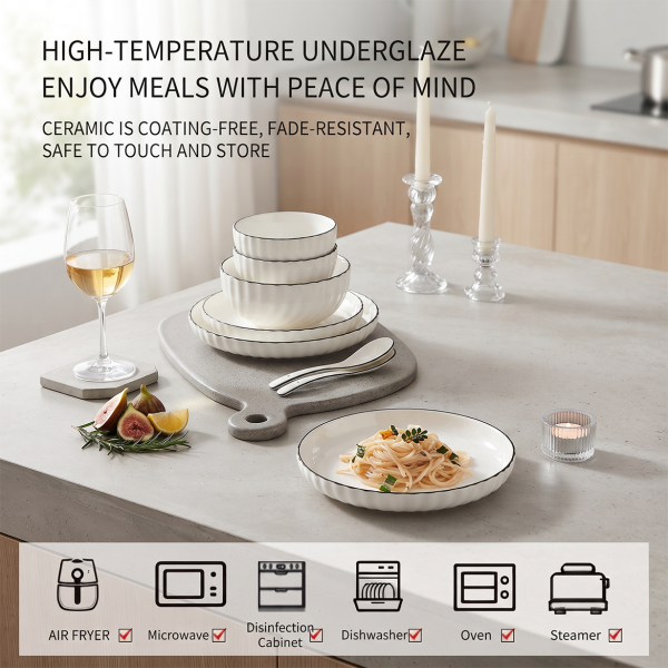 Underglaze Color Nordic Black Moon Non-slip Household Ceramic Tableware Set
