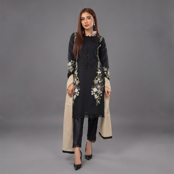 Black Embroidered Kurti with Matching Trousers