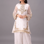 Off-White Embroidered Organza Two-Piece Suit