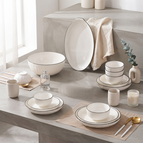 Underglaze Color Nordic Black Moon Non-slip Household Ceramic Tableware Set