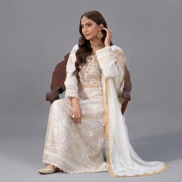 Embellished Ivory Anarkali Set