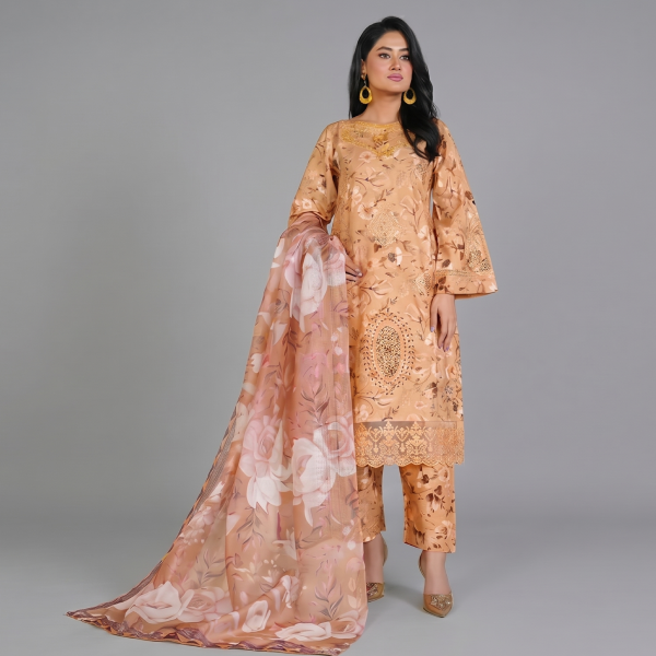 Peach Floral Embroidered Co-ord Set