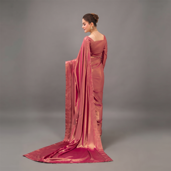 Rose Gold Radiance Satin Saree