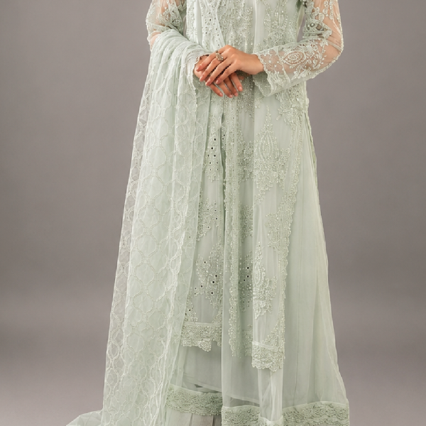 Celestial Mint Embroidered Luxury Chiffon Suit