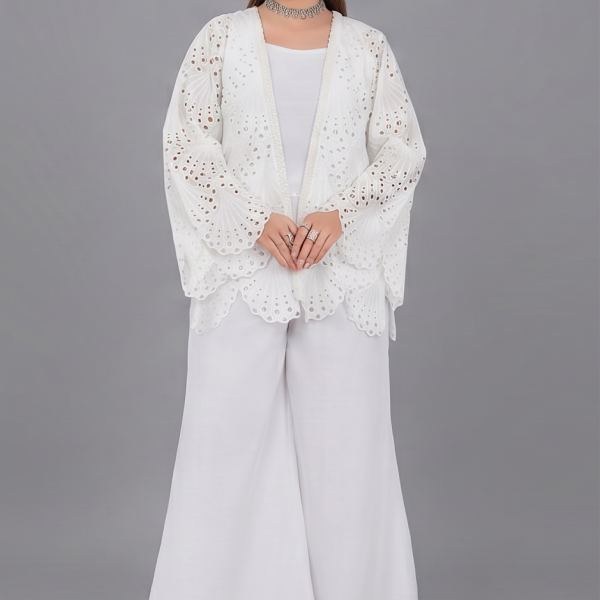 Elegant White Scalloped Eyelet Co-ord Set
