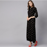Classic Black & Gold Co-ord Kurta Set with Foil-Printed Motifs
