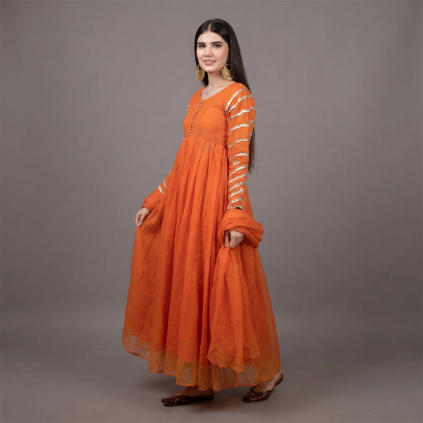 Sunset Orange Embroidered Anarkali Suit