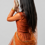 Rust Orange Minimalist Organza Anarkali Set with Gold Border