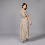 Shimmering Taupe Kaftan-Style Maxi Dress – Embellished Occasion Wear