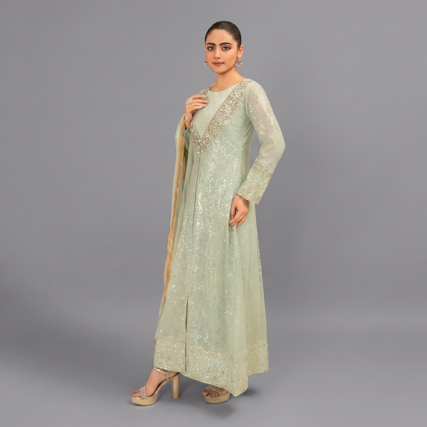 Manahil Shimmering Sea Green 3-Piece Festive Sequin Suit