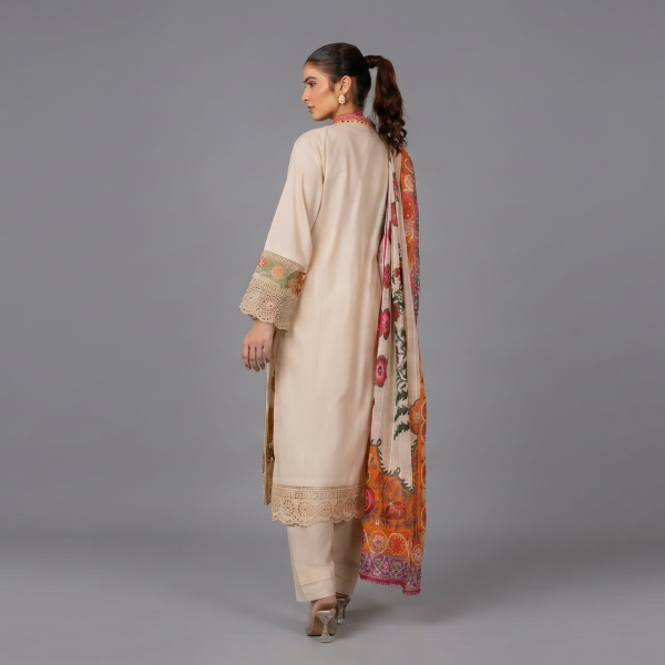Beige Floral Embroidered Lawn Coordinate Set
