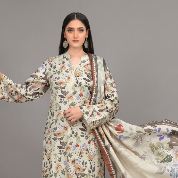 Ivory Floral Printed Lawn Suit