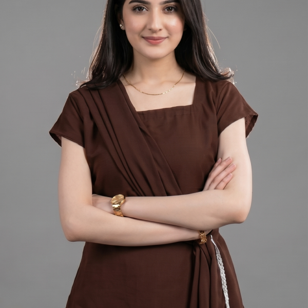 Chocolate Brown Minimalist Chiffon Co-ord Set with Pleated Salwar