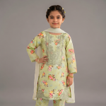 Mint Green Floral Embroidered Girls’ 3-Piece Suit