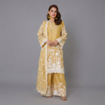 Mustard and White Embroidered Three-Piece Suit
