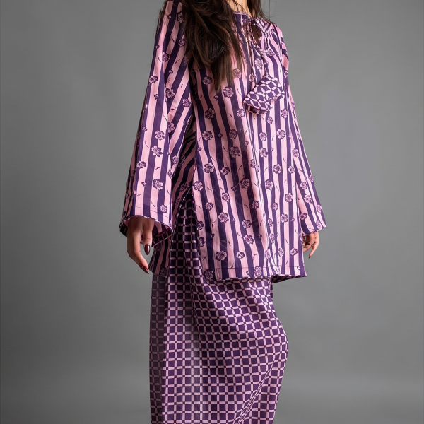 Purple & Pink Striped Cotton Suit