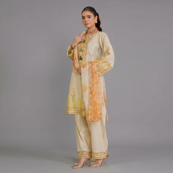 Ivory Geometric Embroidered Lawn Coordinate Set