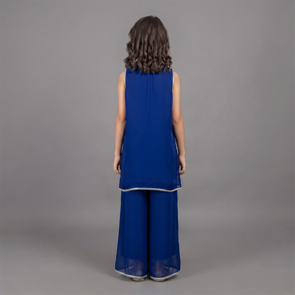 Royal Sapphire Embellished Girls' Kurta & Palazzo